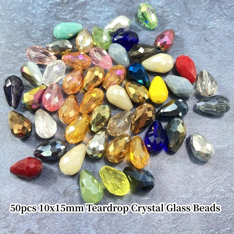 Honkoolly 50pcs Teardrop Crystal Glass Beads 10x15mm Vertical Hole Faceted Glass Teardrop Spacer Beads for Bracelets Necklace Earring DIY Jewelry Making Craft(Mix Colors Series) - Image 2